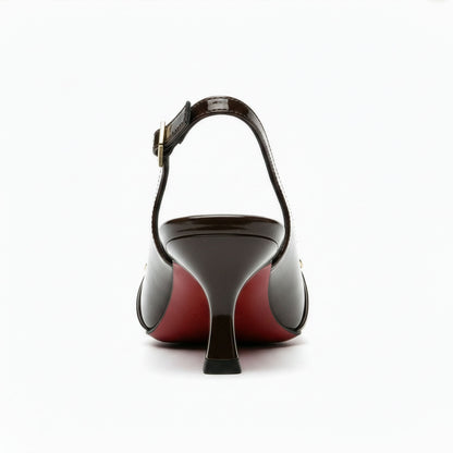 Escarpin Venezia Chocolat - Vue trois-quarts arrière - Détail bride cheville | Beauty Store Maroc