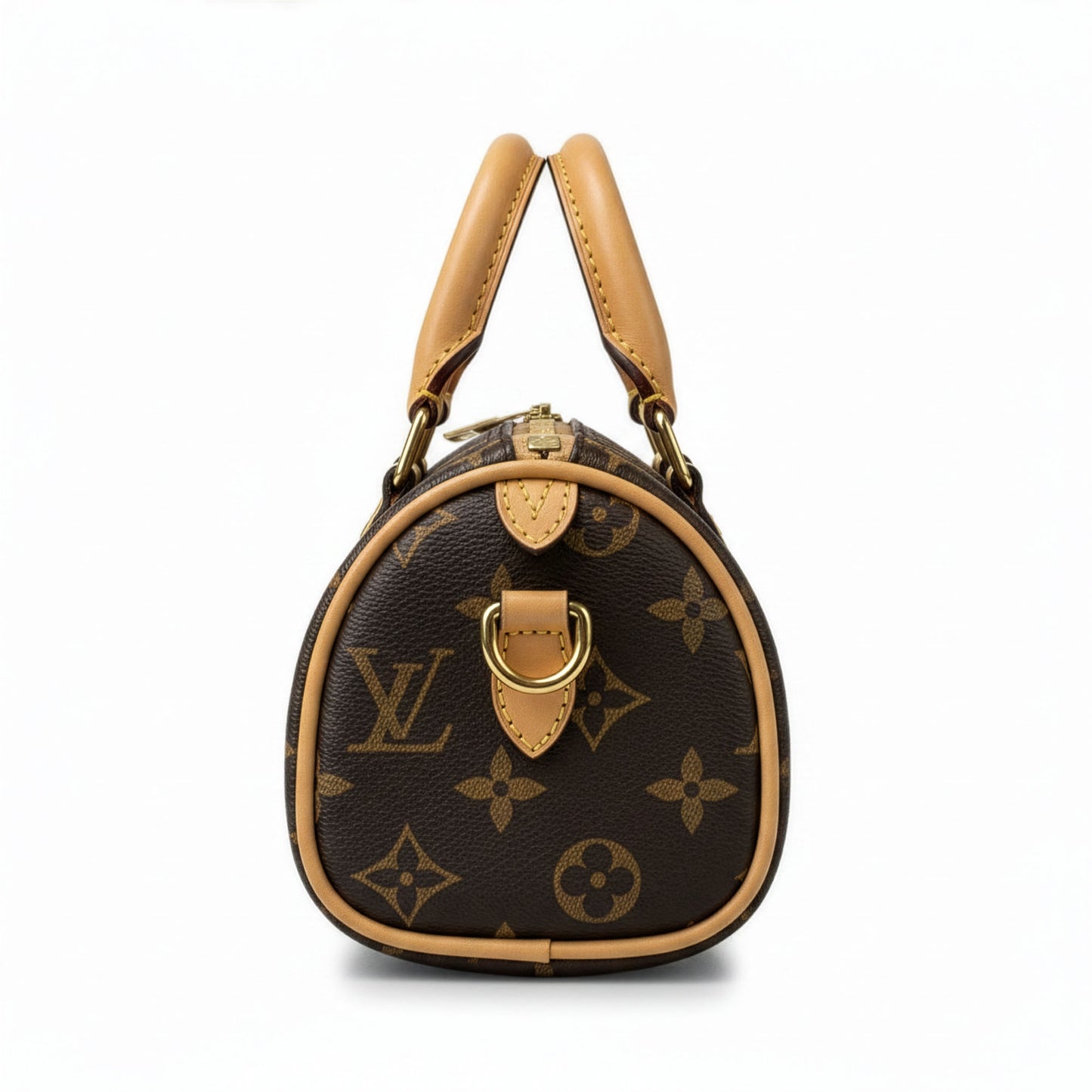 Sac Capri Monogramme Camel — vue de profil, silhouette tambour arrondie — Beauty Store Maroc