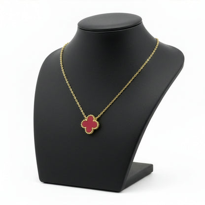 Collier Trèfle Vermeil trois quarts buste noir chaîne fine acier doré — Beauty Store Maroc