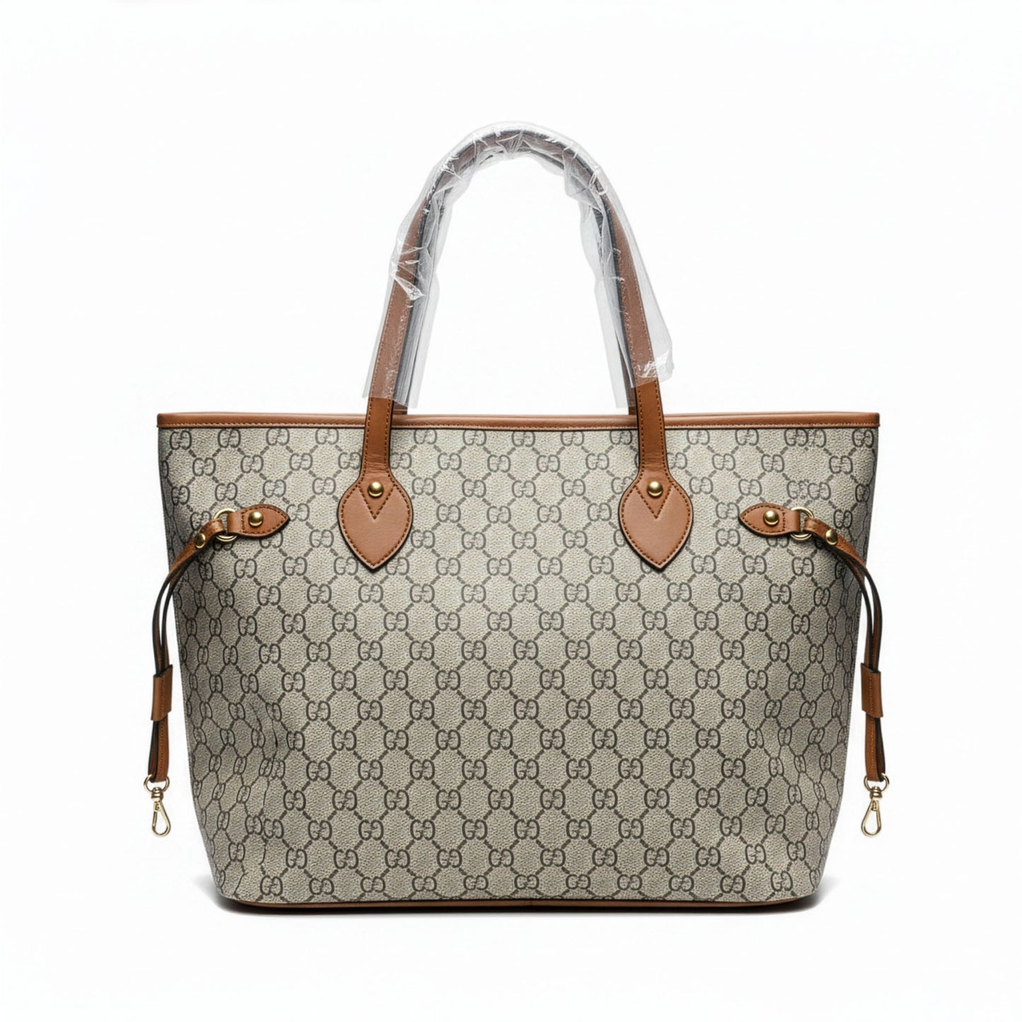 Sac Firenze Camel toile monogramme beige taupe — vue trois quarts | Beauty Store Maroc
