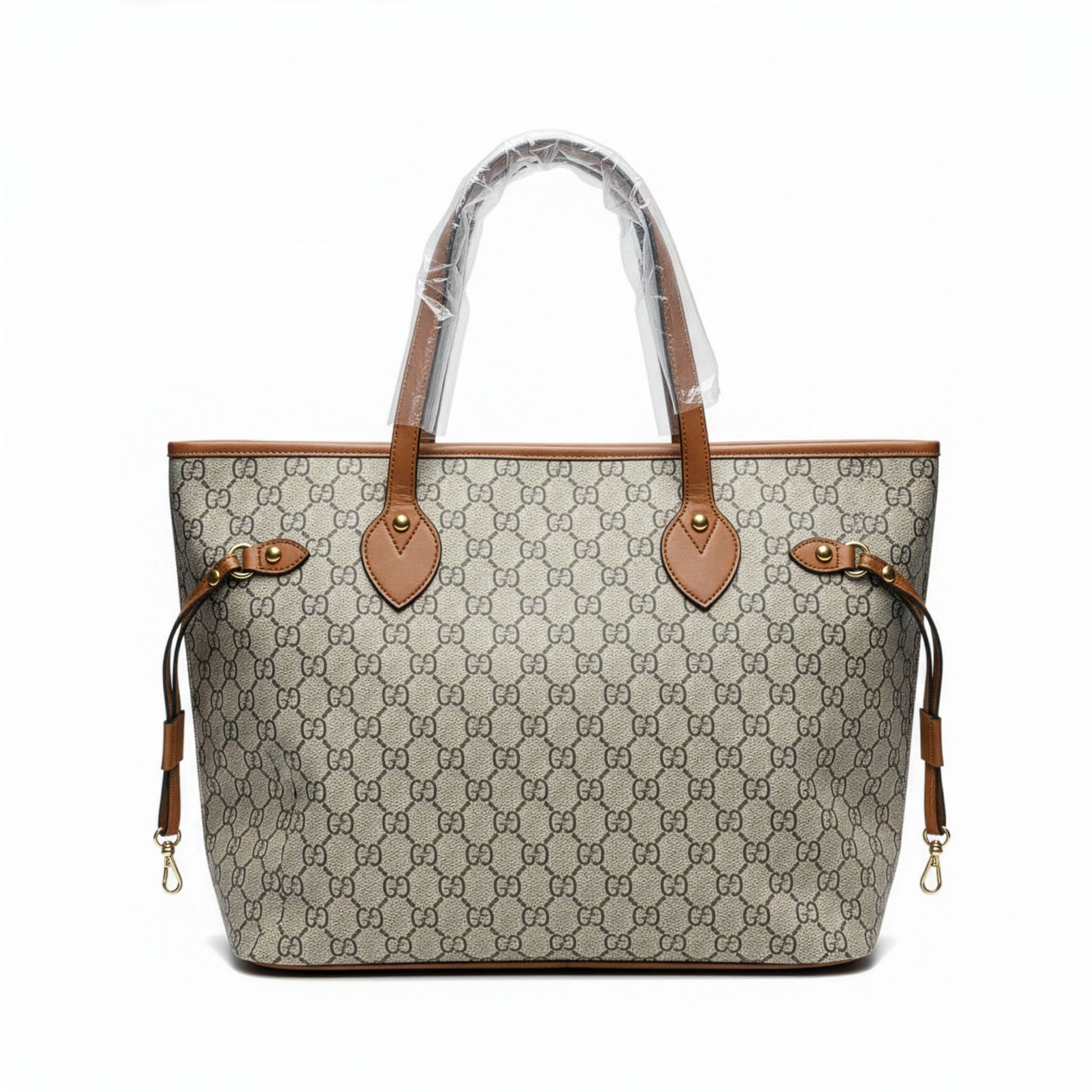 Sac Firenze Camel toile monogramme beige taupe — vue trois quarts | Beauty Store Maroc