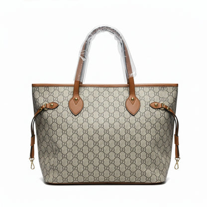 Sac Firenze Camel toile monogramme beige taupe — vue trois quarts | Beauty Store Maroc