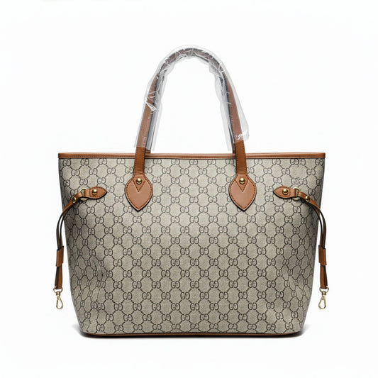 Sac Firenze Camel toile monogramme beige taupe — vue trois quarts | Beauty Store Maroc