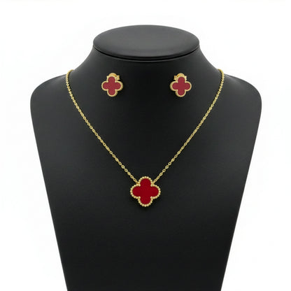 Set Trèfle Vermeil buste trois quarts collier boucles rouge doré — Beauty Store Maroc