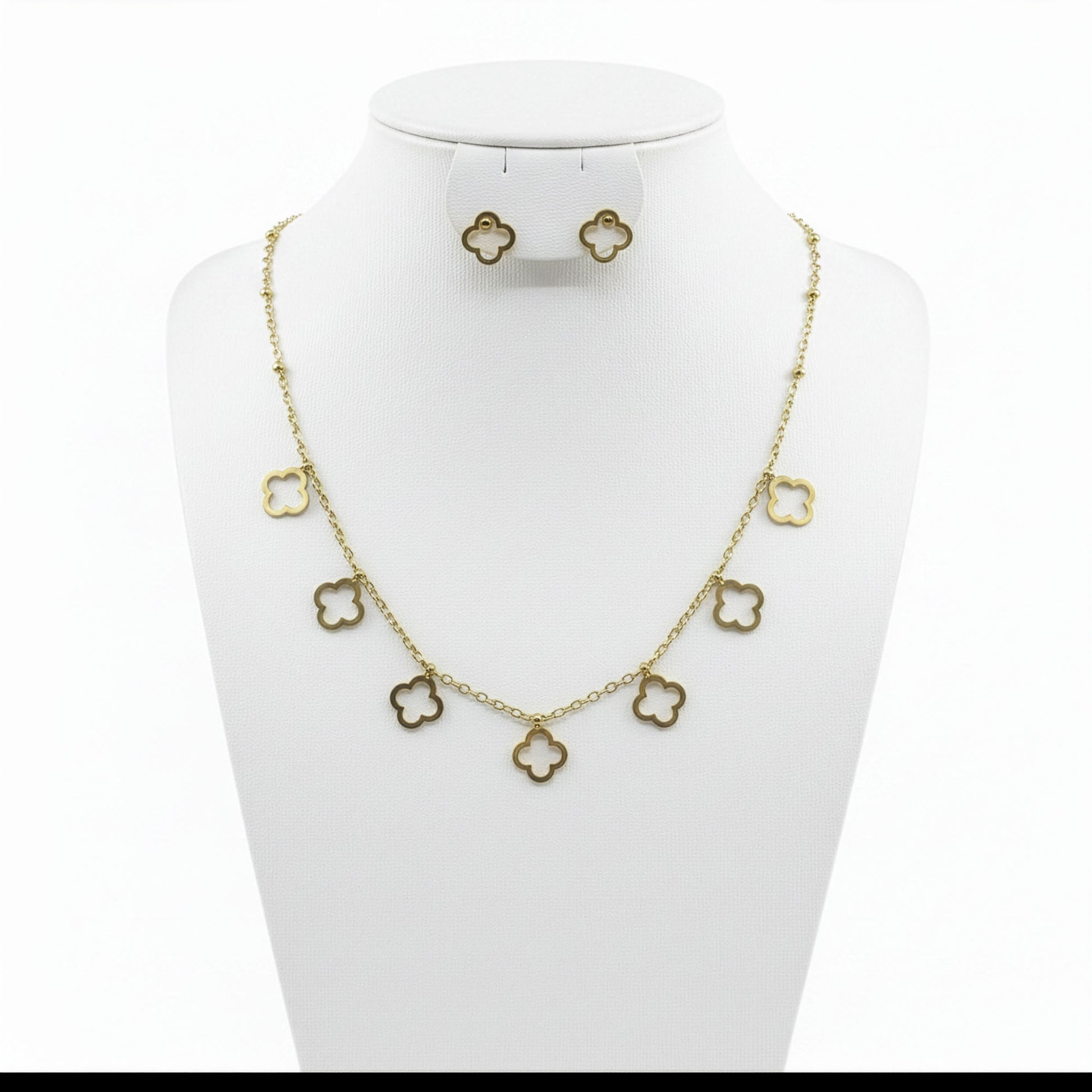 Set Trèfle Cascade acier inoxydable doré — collier et boucles coordonnés | Beauty Store Maroc
