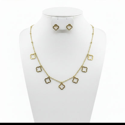 Set Trèfle Cascade acier inoxydable doré — collier et boucles coordonnés | Beauty Store Maroc