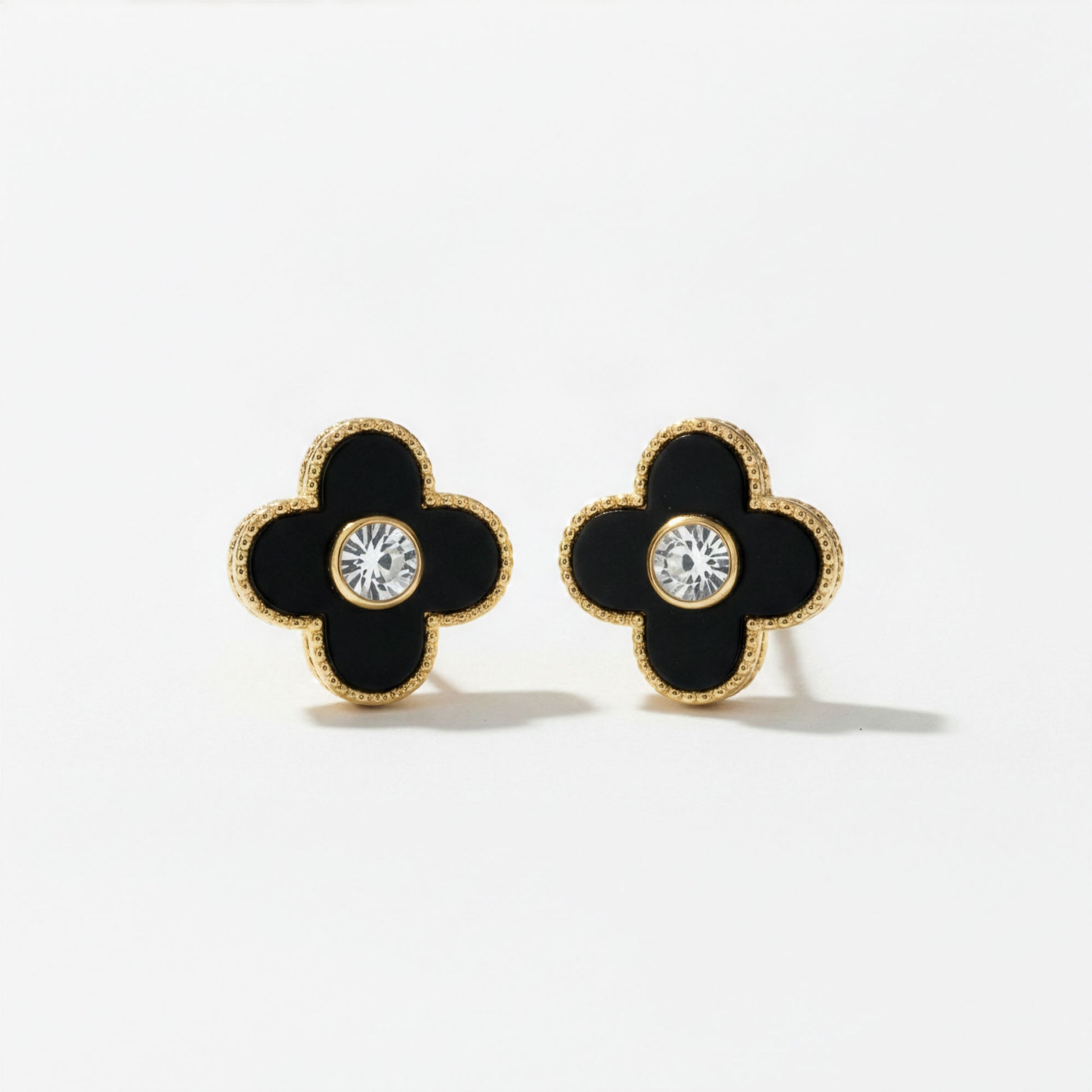 Boucles Trèfle Lumière Onyx paire symétrique acier inoxydable doré — Beauty Store Maroc