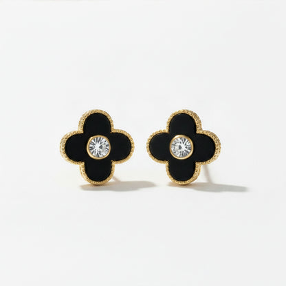 Boucles Trèfle Lumière Onyx paire symétrique acier inoxydable doré — Beauty Store Maroc