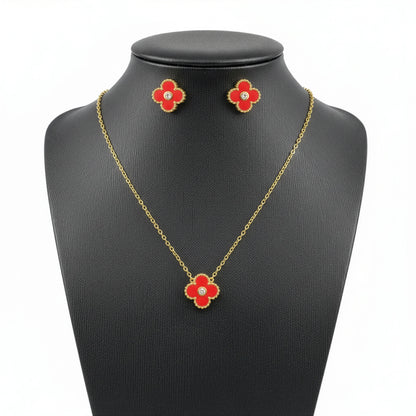 Set Trèfle Lumière Vermeil collier et boucles rouge vermeil cristal sur buste — Beauty Store Maroc