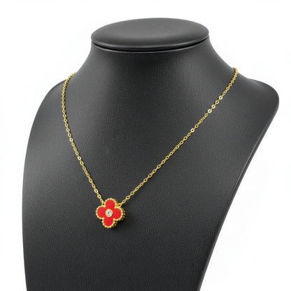 Collier Trèfle Lumière Vermeil — pendentif rouge vermeil cristal central doré sur buste — Beauty Store Maroc