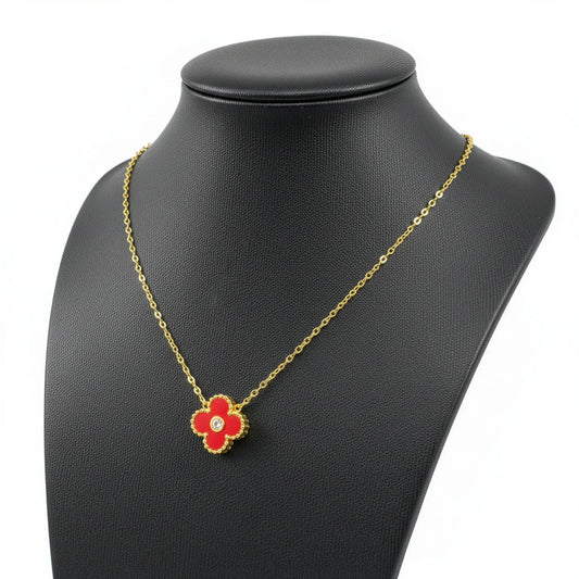 Collier Trèfle Lumière Vermeil — pendentif rouge vermeil cristal central doré sur buste — Beauty Store Maroc