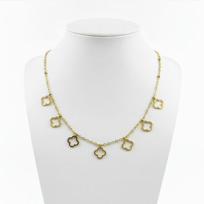 Collier Trèfle Cascade doré — 7 pendentifs trèfle ajourés sur chaîne fine | Beauty Store Maroc