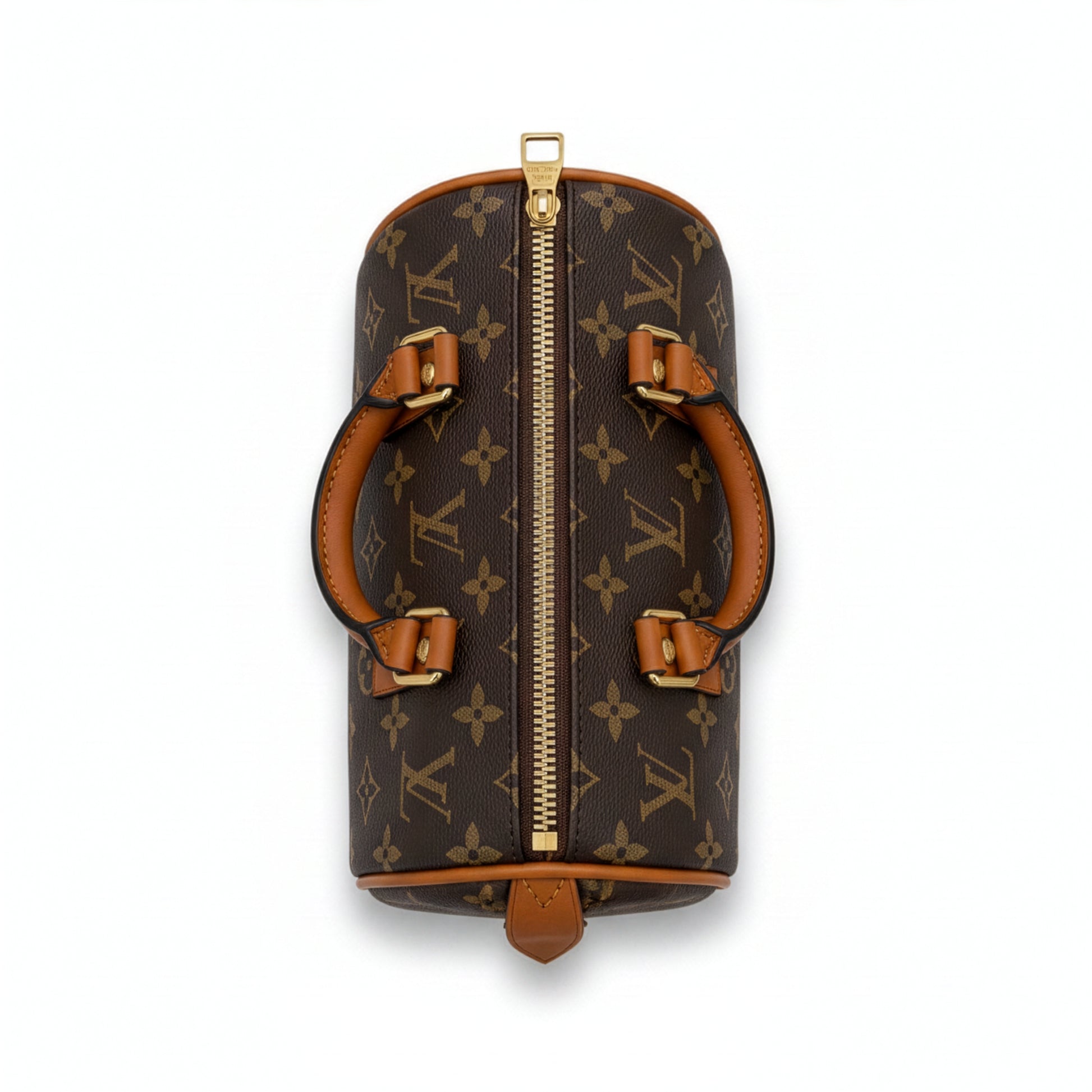 Sac Capri Monogramme Marron — vue de dessus, silhouette tambour et zip doré — Beauty Store Maroc