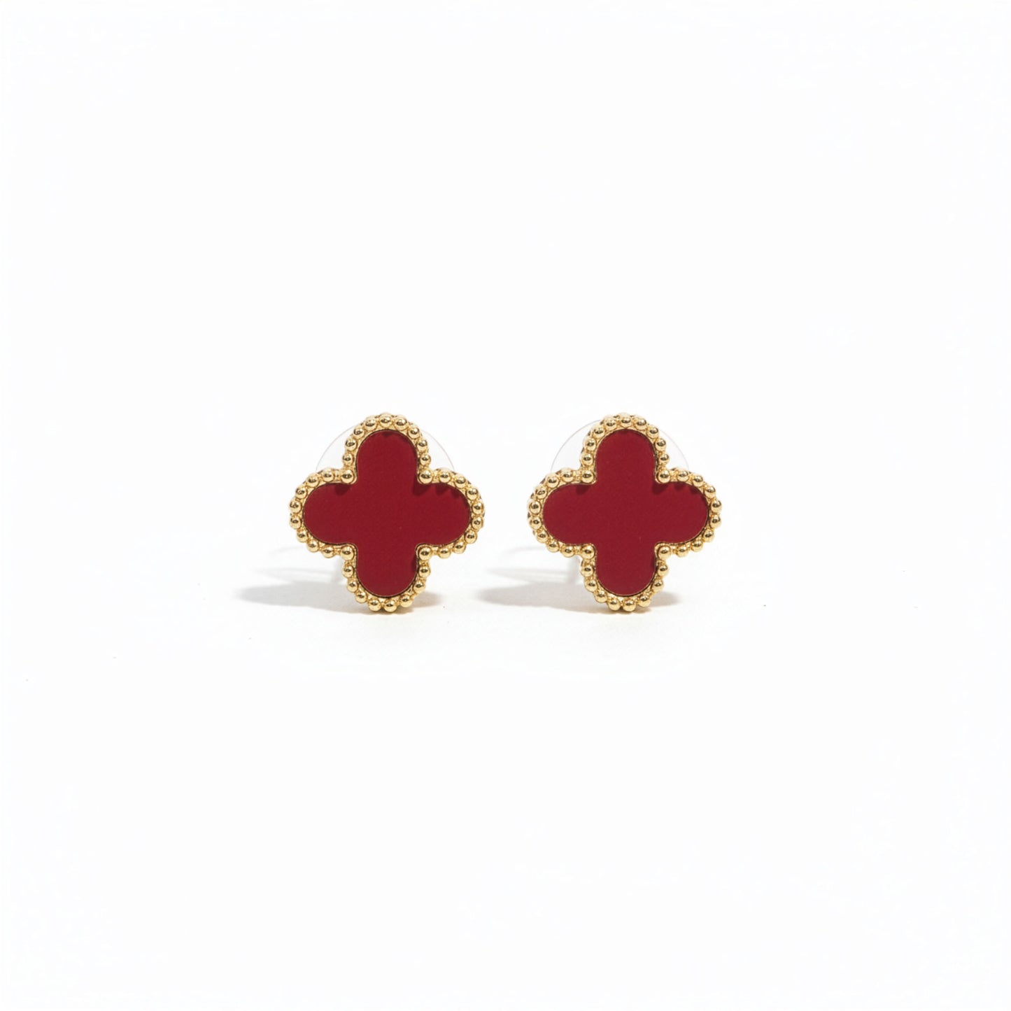 Boucles Trèfle Vermeil vue complète clous rouge vermeil doré — Beauty Store Maroc