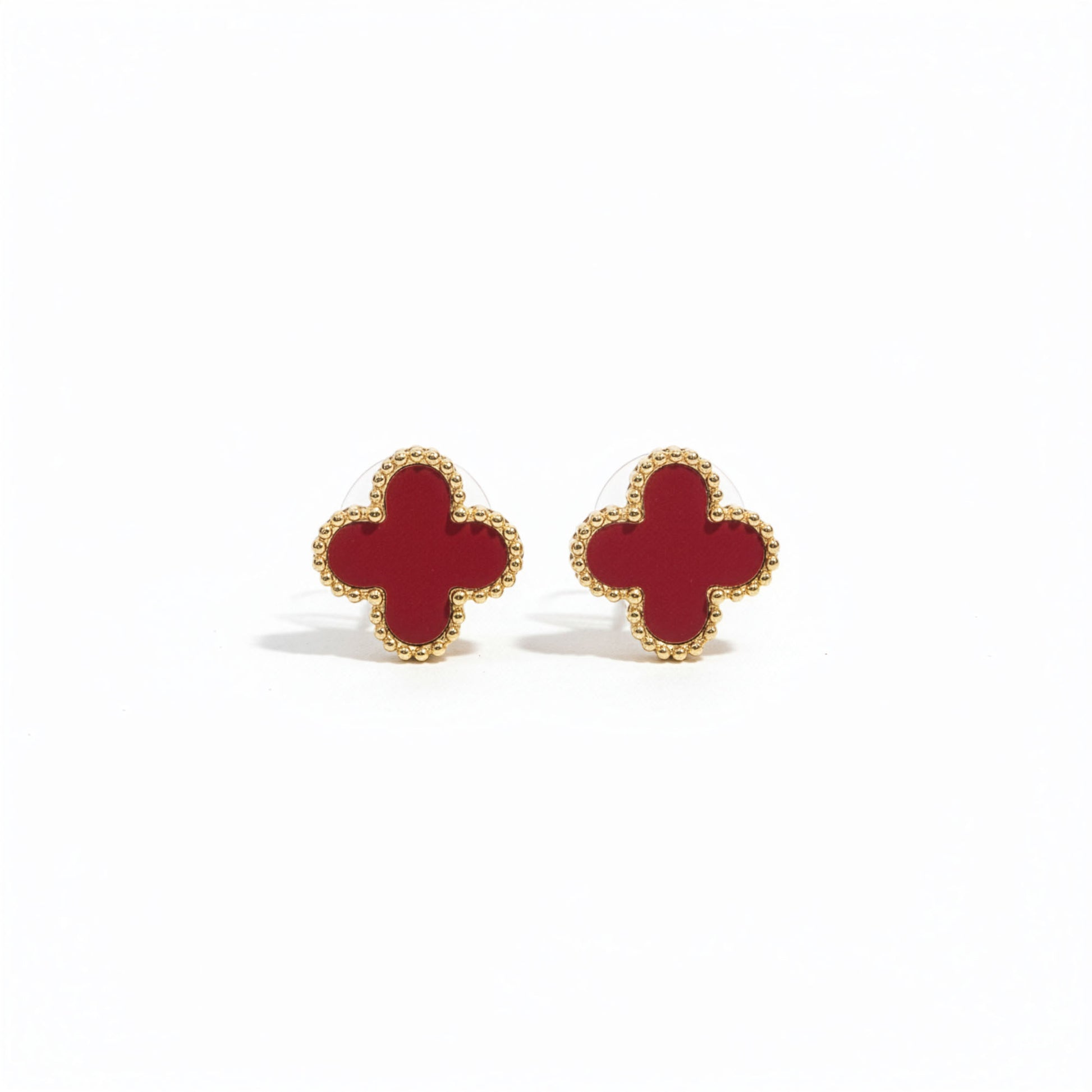 Boucles Trèfle Vermeil vue complète clous rouge vermeil doré — Beauty Store Maroc
