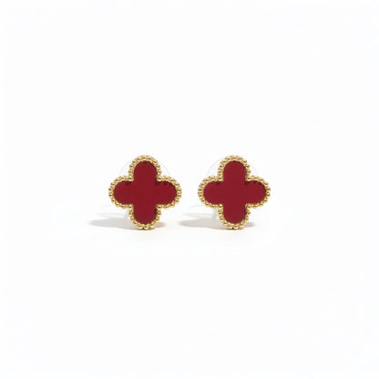 Boucles Trèfle Vermeil vue complète clous rouge vermeil doré — Beauty Store Maroc