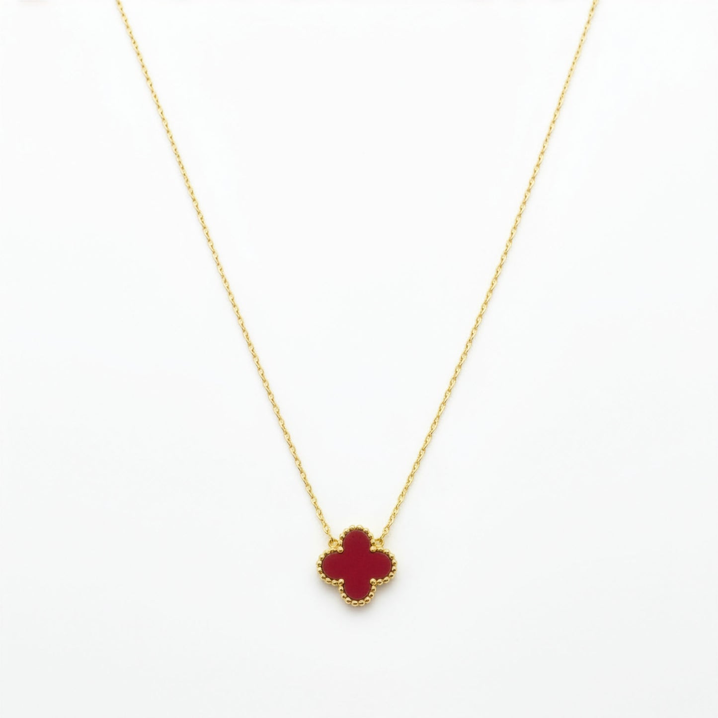Collier Trèfle Vermeil macro pendentif rouge vermeil bordure milgrain dorée — Beauty Store Maroc