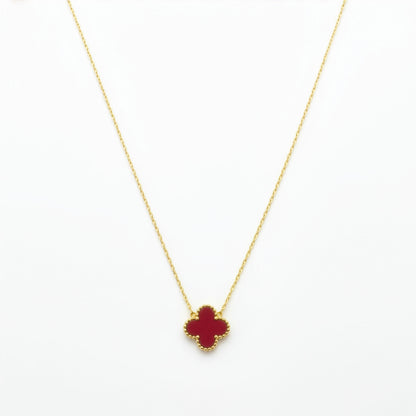 Collier Trèfle Vermeil macro pendentif rouge vermeil bordure milgrain dorée — Beauty Store Maroc
