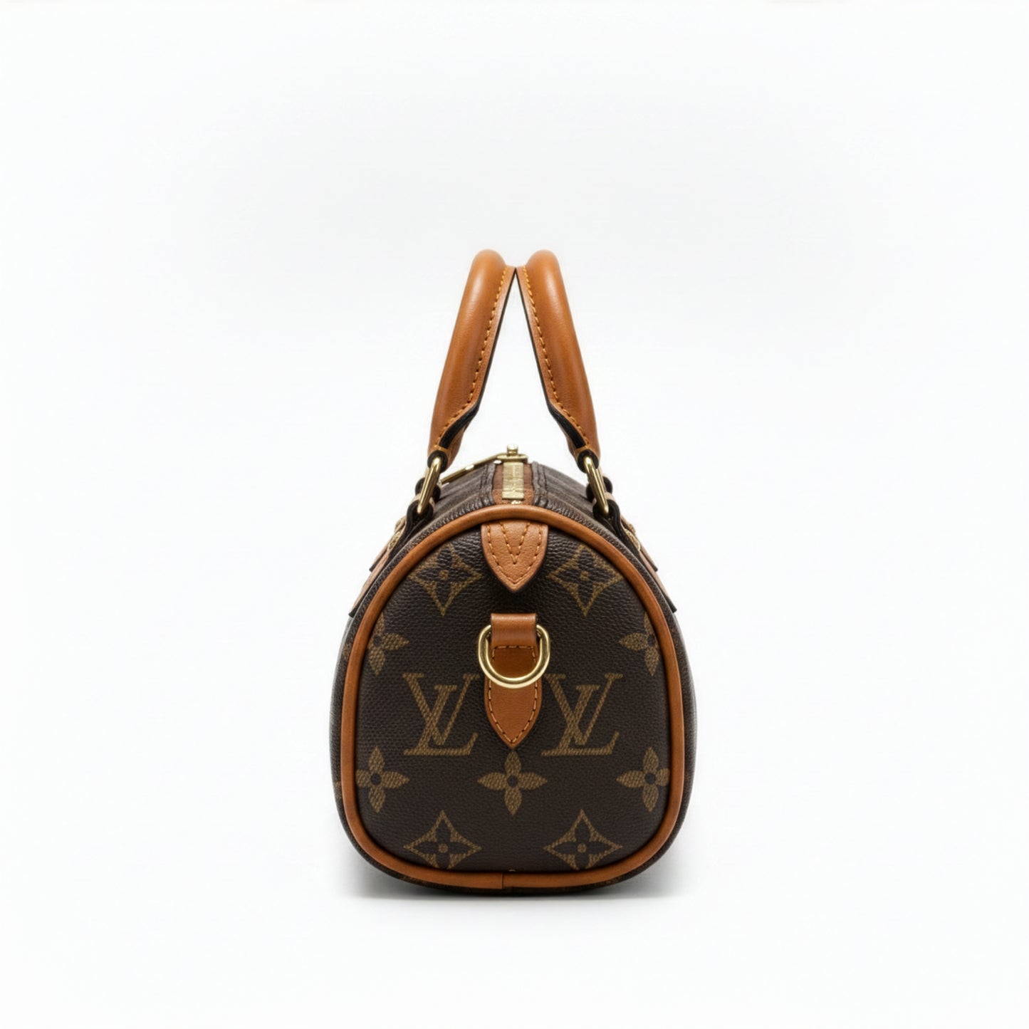 Sac Capri Monogramme Marron — vue de profil, silhouette tambour arrondie — Beauty Store Maroc