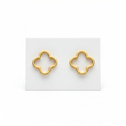 Boucles Trèfle Cascade dorées flatlay fond blanc — acier inoxydable | Beauty Store Maroc