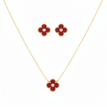 Set Trèfle Lumière Vermeil vue complète collier boucles acier inoxydable rouge vermeil — Beauty Store Maroc