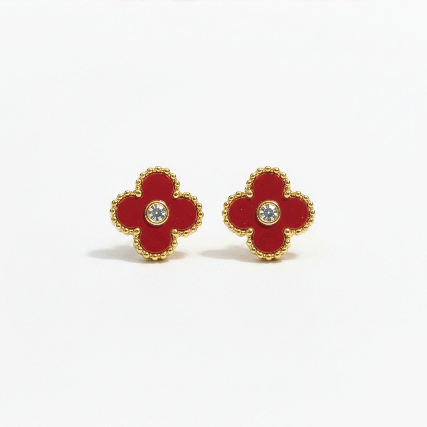 Boucles Trèfle Lumière Vermeil vue complète acier inoxydable rouge vermeil doré — Beauty Store Maroc