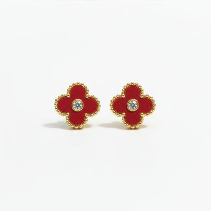Boucles Trèfle Lumière Vermeil vue complète acier inoxydable rouge vermeil doré — Beauty Store Maroc