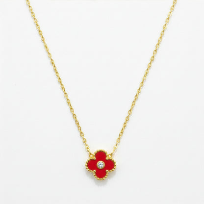 Collier Trèfle Lumière Vermeil vue complète acier inoxydable doré rouge cristal — Beauty Store Maroc