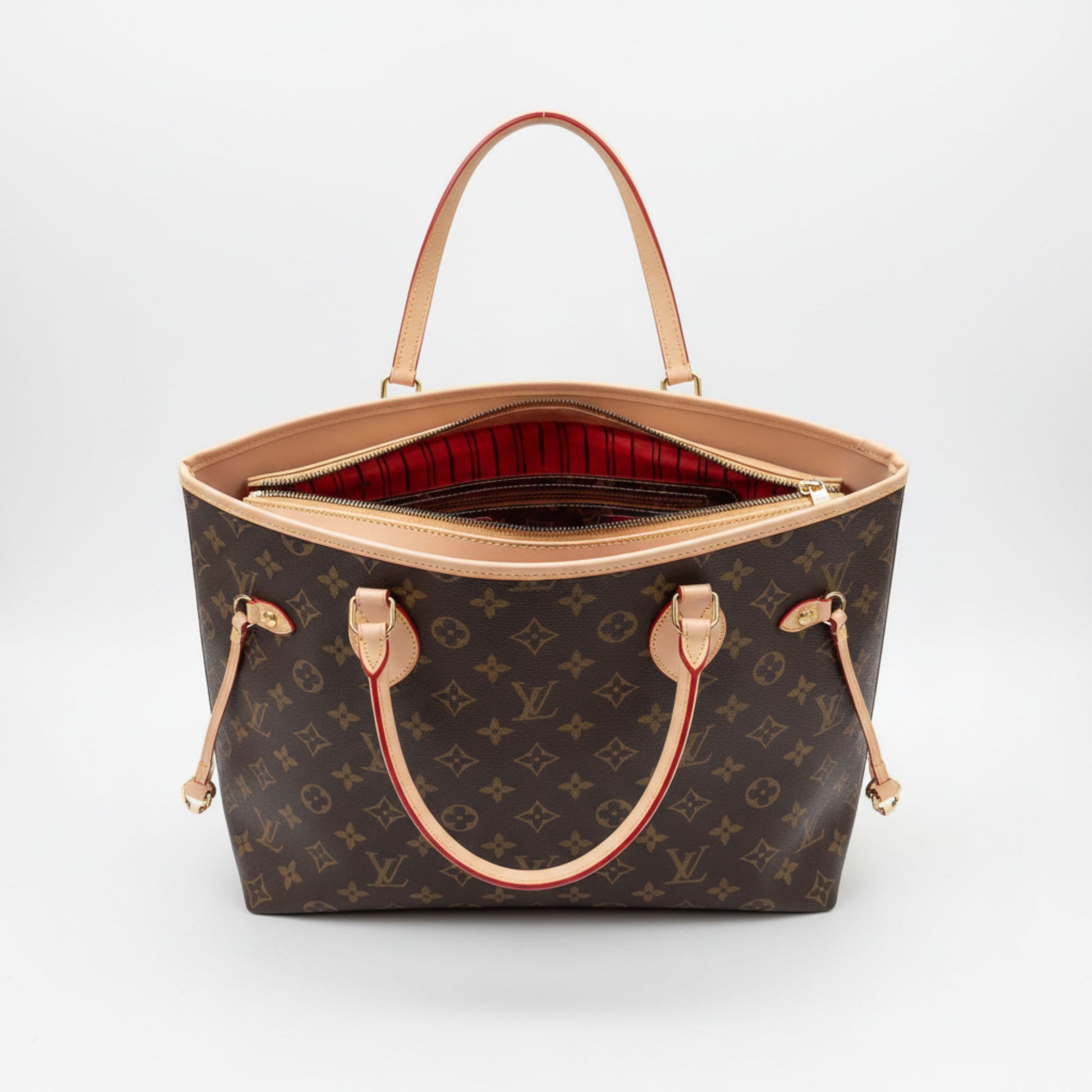 Sac Firenze Monogramme Marron Impérial — intérieur ouvert, doublure rouge fleuron — Beauty Store Maroc